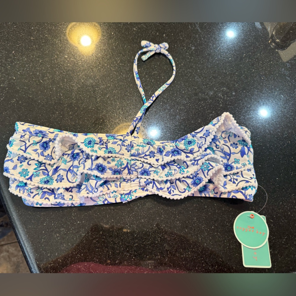 Blue Floral Ruffled Bikini Top woman’s Small NWT